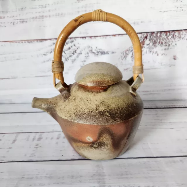 Studio Art Pottery Stoneware Teapot with Bamboo Handle