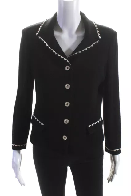 St. John Collection Womens Scalloped Santana Knit Jacket Black Wool Size 8