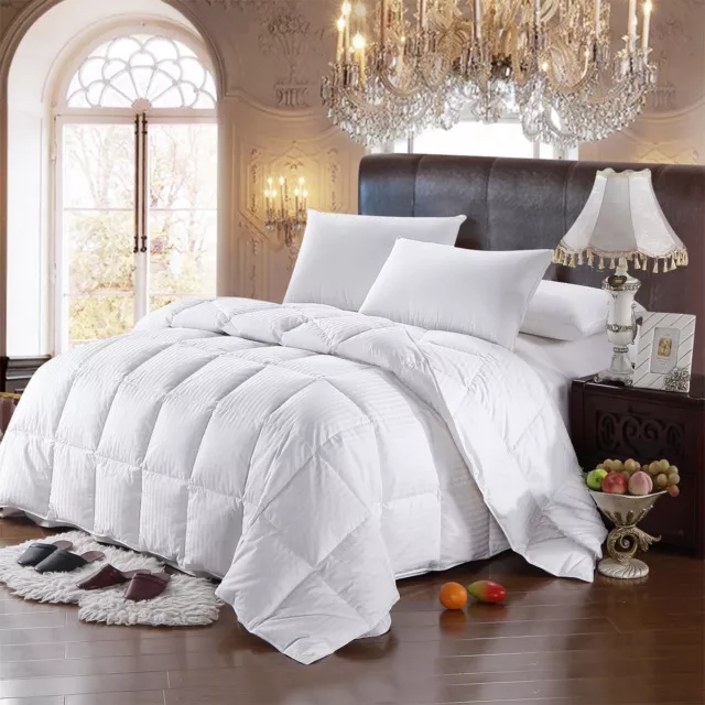 Goose Down Comforter All Season Medium Warmth 100% Cotton Striped Duvet Insert