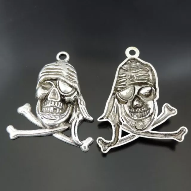 6 stk Retro Silber Legierung Pirat Schädel Anhänger Charms Accessoires 56x45x5mm
