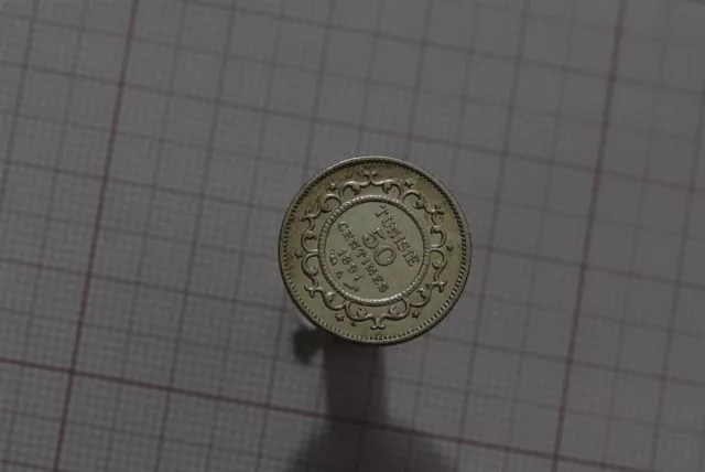🧭 🇹🇳 Tunisia 50 Centimes 1891 A Silver Sharp Details B63 #Z4698