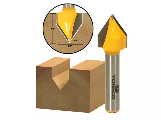 60 Degree X 1/2" Diameter V Groove Router Bit - 1/4" Shank - Yonico 14993q