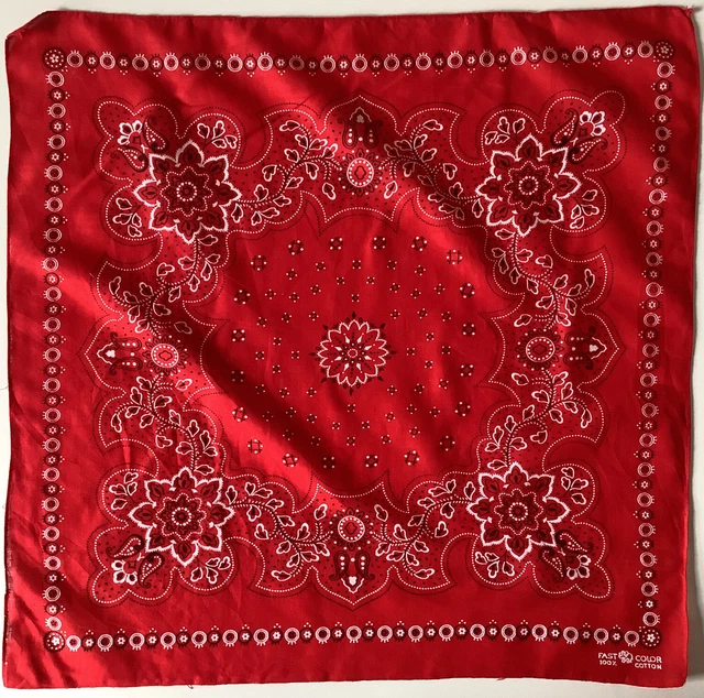 54 A Sciarpa bandana vintage 100% cotone design fiore rosso 19 pollici quadrati