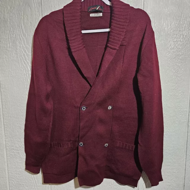 VTG Brioni Mens Cardigan Sweater Italy PURE WOOL Burgundy Double Breast Button