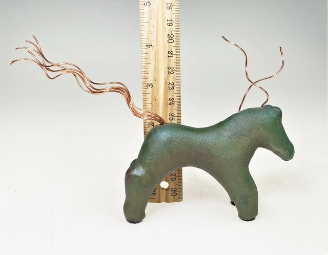 Raku Spirit Pony Green Clay Copper Figurine Jeremy Dillar ‌USA Folk Art Horse 4