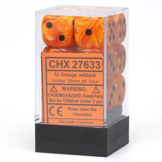DND Dice Set-Chessex D&D Dice-16mm Vortex Orange and Black Plastic P (US IMPORT)