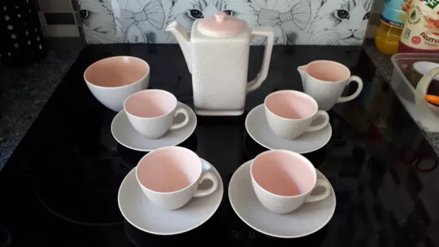 Poole Pottery Twintone Pink & Seagull Grey Water & Milk Jug Sugar Bowl Cups Sauc