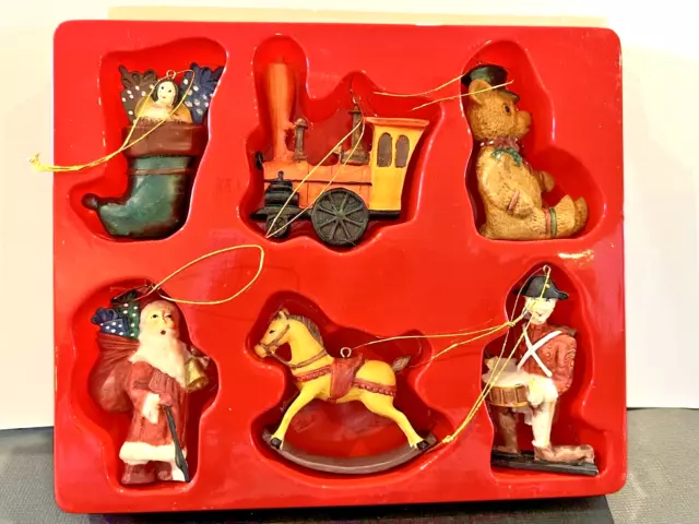 Set of Six Kurt Adler Christmas Ornaments In Original Packaging Train Santa Bear