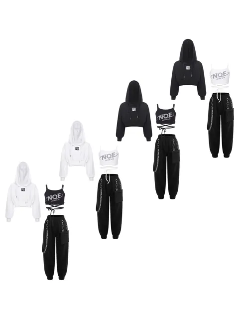Girls Tracksuit Cropped Set Hooded Outfits Cotton Clothes 3pcs Pants Dance Jazz