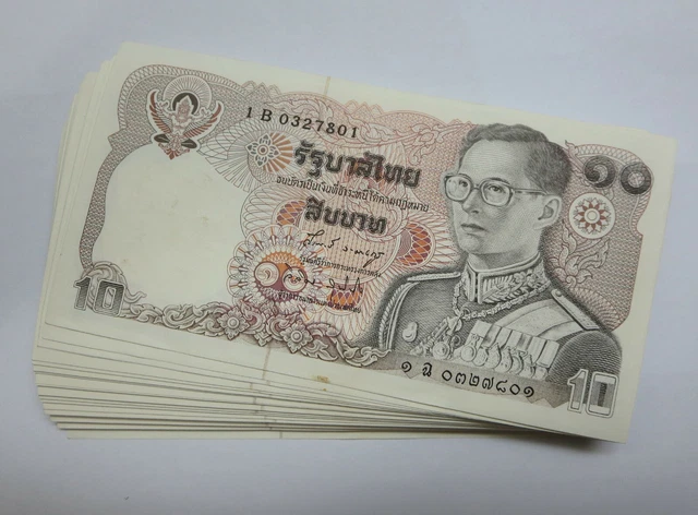 100 THAILAND 10 / Ten Baht banknotes 1980 series consecutive UNC, King ...