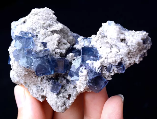 New Find Transparent Blue Cube Fluorite CRYSTAL CLUSTER Mineral Specimen  106g