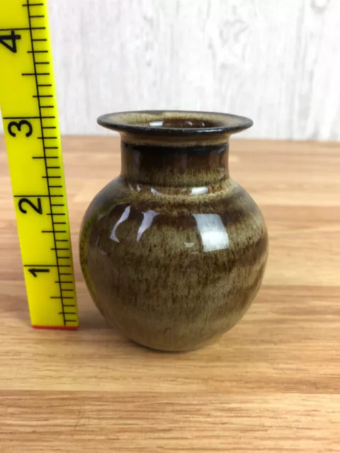 Studio Pottery Brown Glazed Miniature Pot Vase 3" Tall 2