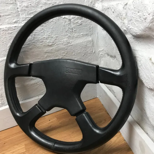 Genuine Momo 380mm Black Leather Steering Wheel. With Saab horn pad. 99 900. 14B