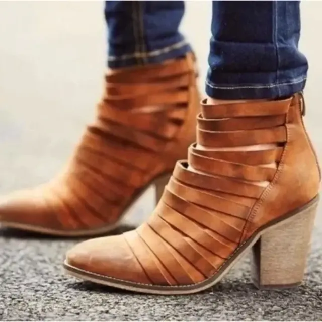 Free People Hybrid Strappy Stacked Leather Booties 38