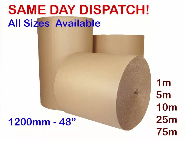 1200mm 48" CORRUGATED STRONG CARDBOARD PAPER ROLLS - 75m 5m 10m 25m 5 10 20 75