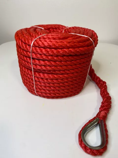 MarineNow Twisted RED 3 Strand Nylon Anchor Rope Line Rode with Thimble