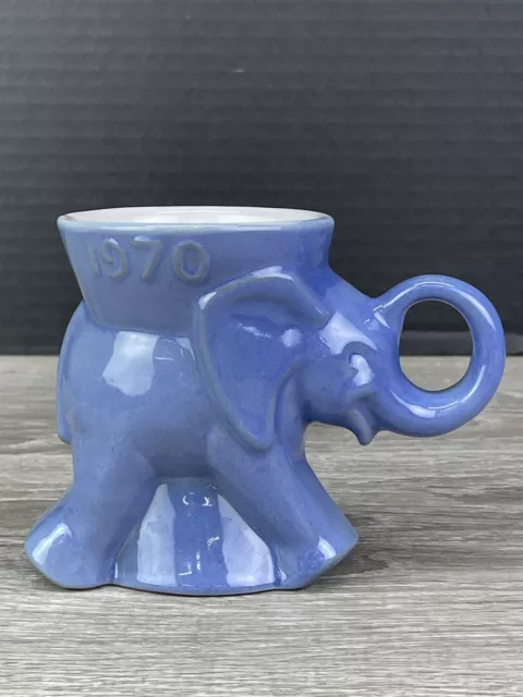 Frankoma 1970 GOP Republican Elephant Mug Cup Blue Pottery USA
