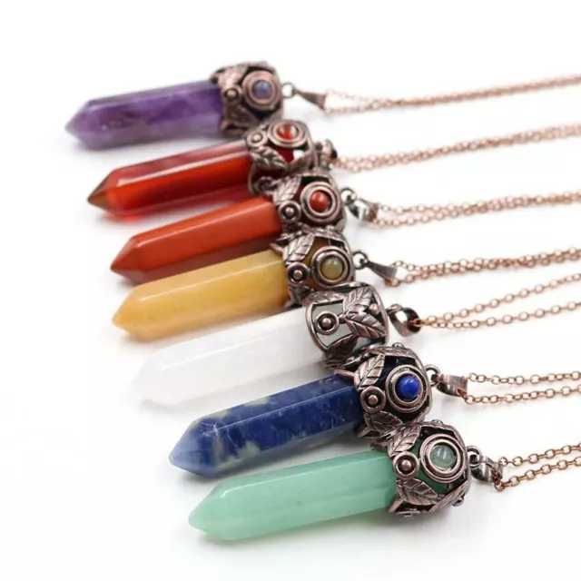 Natural Hexagonal Stone Pendant Quartz Crystal Healing Chakra Pendulum Necklace