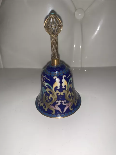 A Vintage Chinese Enamel Cloisonné Bell Blue Bell Brass Rare Beautiful