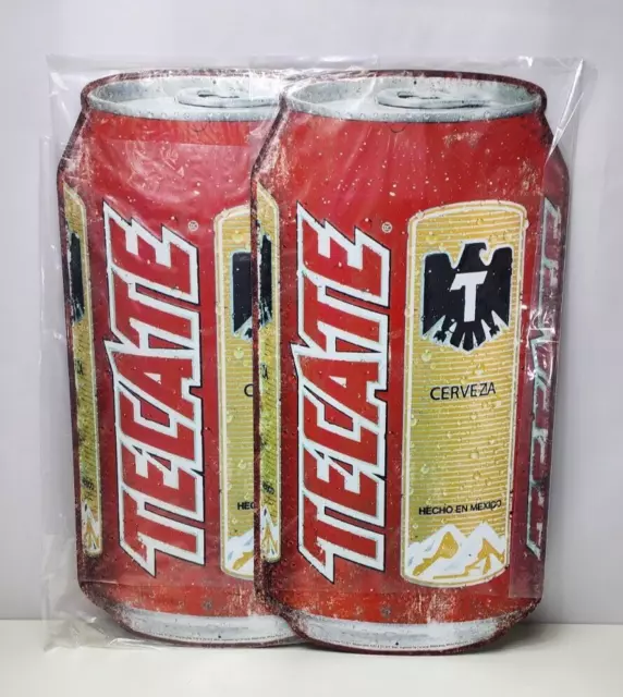 Set of 2 Tecate Cerveza 22” x 12” Metal Tin Bar Sign Advertising Can