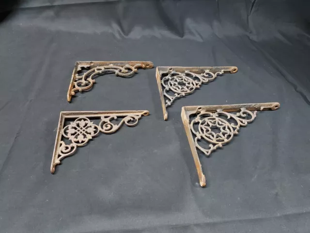 Lot Of 4 Cast Iron Antique Shelf Brackets Architectural Salvage Repurpose Old