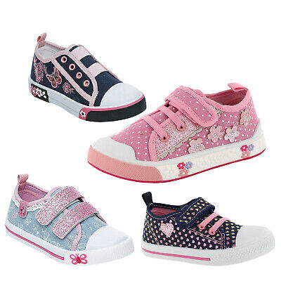 Girls Canvas Shoes Pumps Children Summer Casual Trainers Flat Low Top Plimsolls