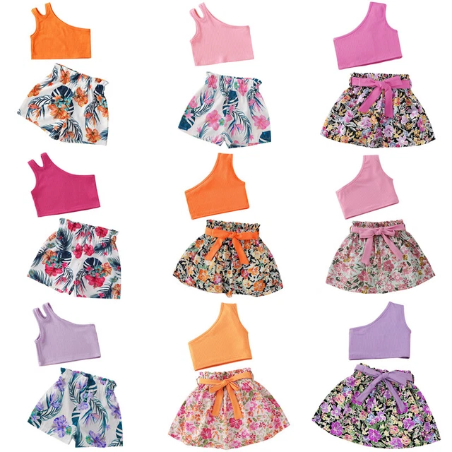 T-shirt top vestiti bambine bambini bambini + pantaloncini gonne set 9 stili