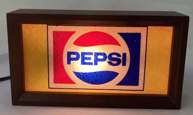 Vintage Underwriters Laboratories PEPSI Lighted Display Sign Faux Wood Frame MCM