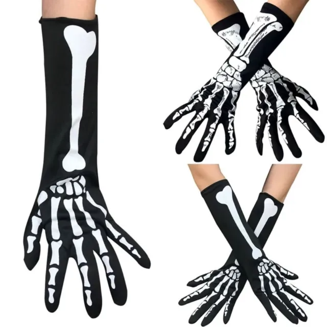 1 paio di guanti Halloween guanti teschio artiglio fantasma guanti scheletro bianchi,