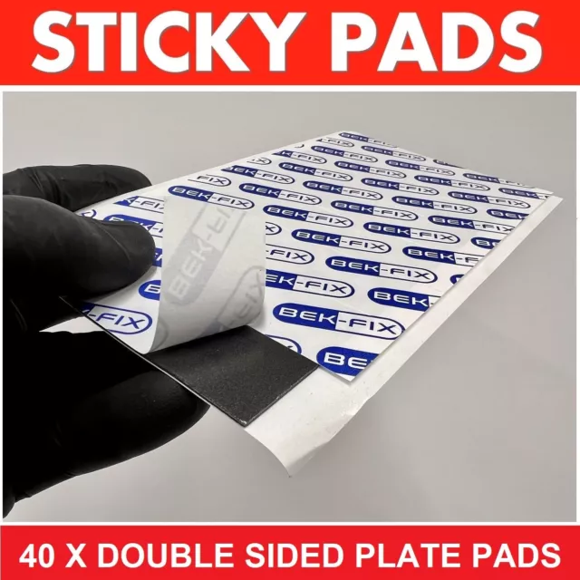 40 x NUMBER PLATE STICKY PADS, SUPER STRONG BEK-FIX® DOUBLE SIDED TAPE