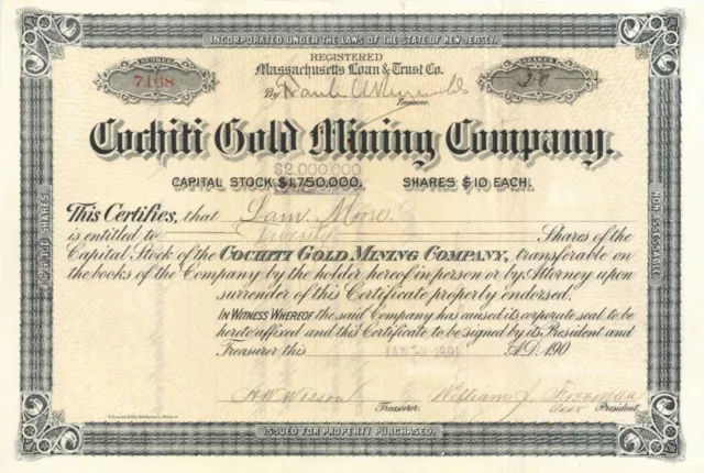 Cochiti Gold Mining Co. - Stock Certificate - Mining Stocks