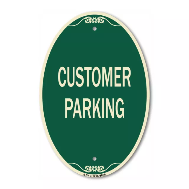 Designer Series Oval Sign - Customer Parking | Green & Tan Heavy-Gauge Aluminum