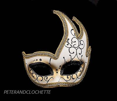 Mask Fancy Dress Wolf from Venice Colombine Swan Mystere Golden Black 826 V43