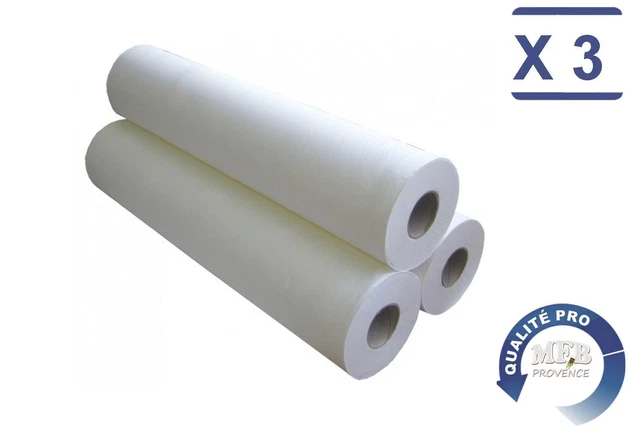 MFB Provence - Draps d'examen ouate 50 cm - 3 rouleaux - 2 plis -prédécoupés 38