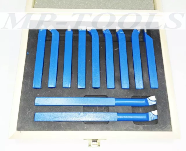 Set Utensili 11 Pz Brasati Per Tornio 10X10Mm Da Taglio Blu In Scatola Legno