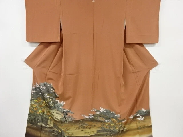 6544352: Japanese Kimono / Vintage Iro-Tomesode / Camellia & Pine With Tea Room