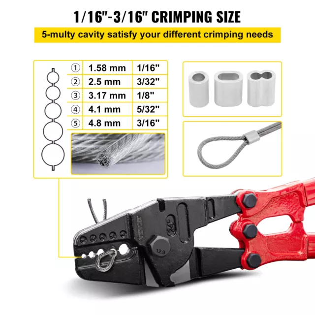 24'' Hand Swager Swaging Crimping Tool for Wire Rope Cable Swage 1/16''- 3/16'' 3