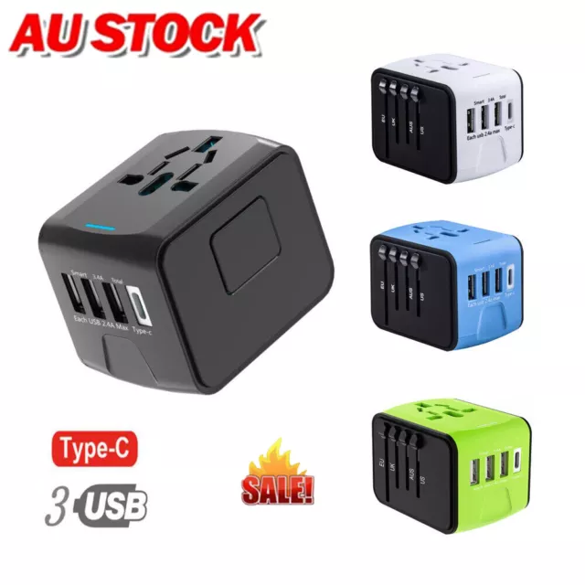 International Universal Travel Adapter With 3 USB+ Type C  Power Charger AC