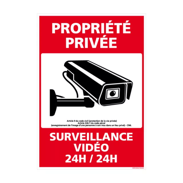 Panneau Sécurité Propriété Privée - Surveillance Vidéo 24h/24, Propriété Privée