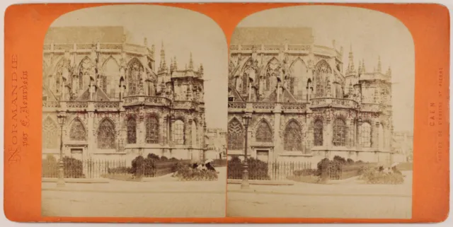 Frankreich Caen Kirche St.Pierre c1875 Foto Neurdein Stereo Vintage Albumin
