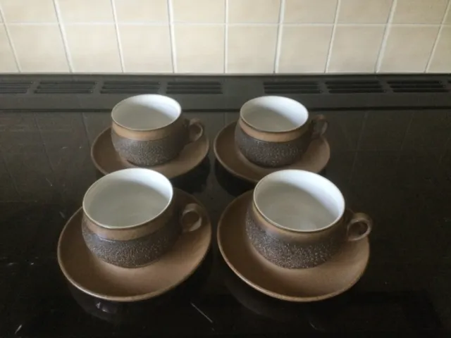 Denby Cotswold 1970s 4 Large Tea/Coffee Cups and Saucers