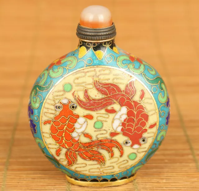 Rare Chinese old cloisonne hand painting fish statue table decoration gift