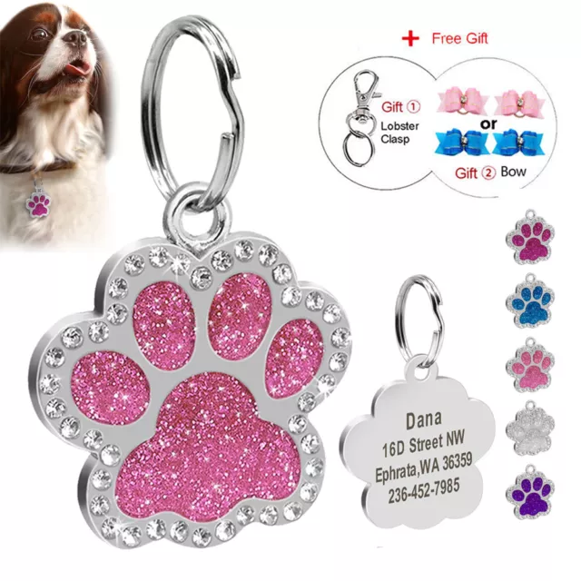 Taw Glitter Dog Tags disque personnalisé animal de compagnie chat étiquette collier gravée rose