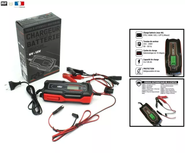 Chargeur de Batterie Avec maintien de Charge 6-12V 4A BATTERIE STD, LITHIUM, AGM