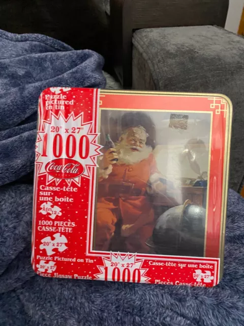 Coke Coca-Cola Giant 1000 Pc  Puzzle "Coke" Santa SEALED in Metal Tin
