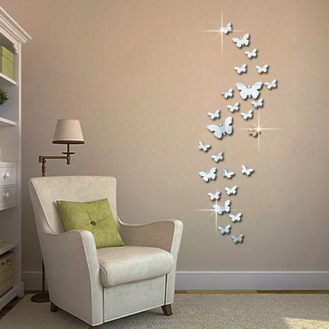 12 Espejos 3D Mariposa Pegatinas De Pared Para Habitación Decoración Dormitorio