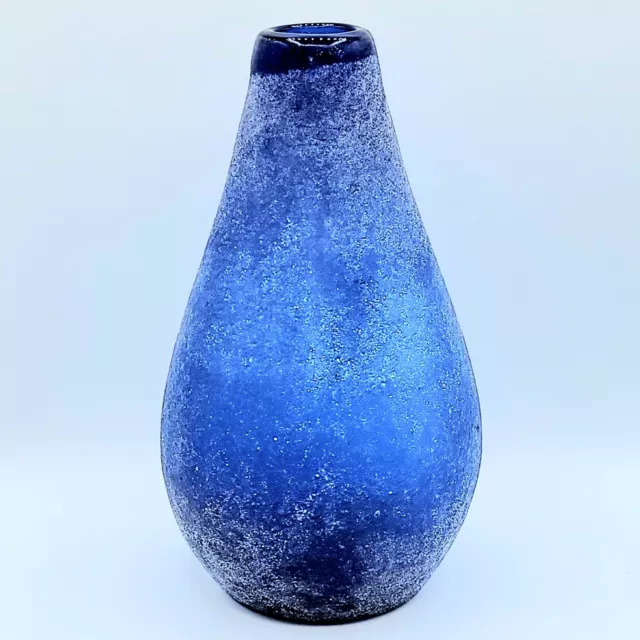 Vintage Italian Scavo Glass Vase Organic Teardrop Form Cobalt Blue Bottle Murano