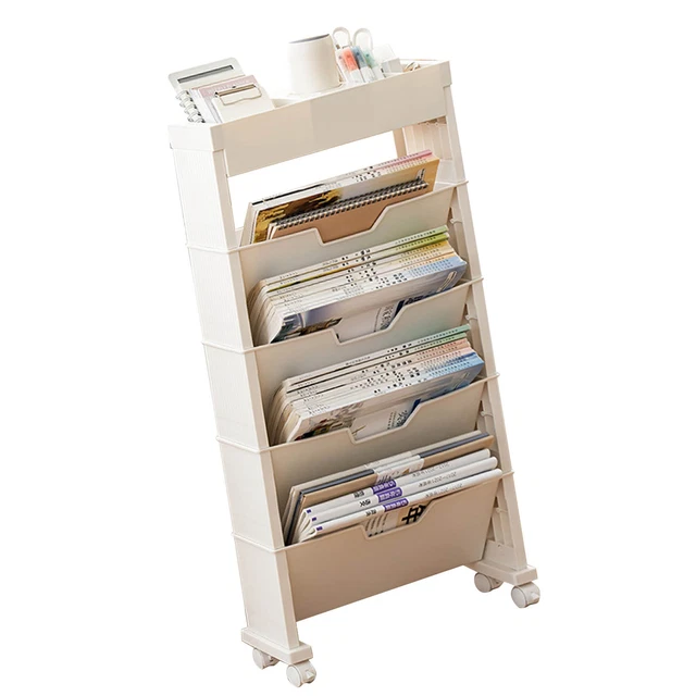 Bibliothèque Enfant 6 Niveaux En Bois - Étagère De Rangement Mobile Pour Livres - 79x75x30 Cm - Chambre D'Enfant