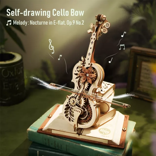 ROKR 3D Wooden Puzzle Magic Cello Mechanical Music Box Model Kit Decor Toy Gifts