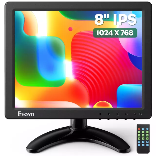 Eyoyo 8 Inch Small Monitor 1024x768 4:3 IPS HDMI Monitor Support HDMI/VGA/AV/BNC